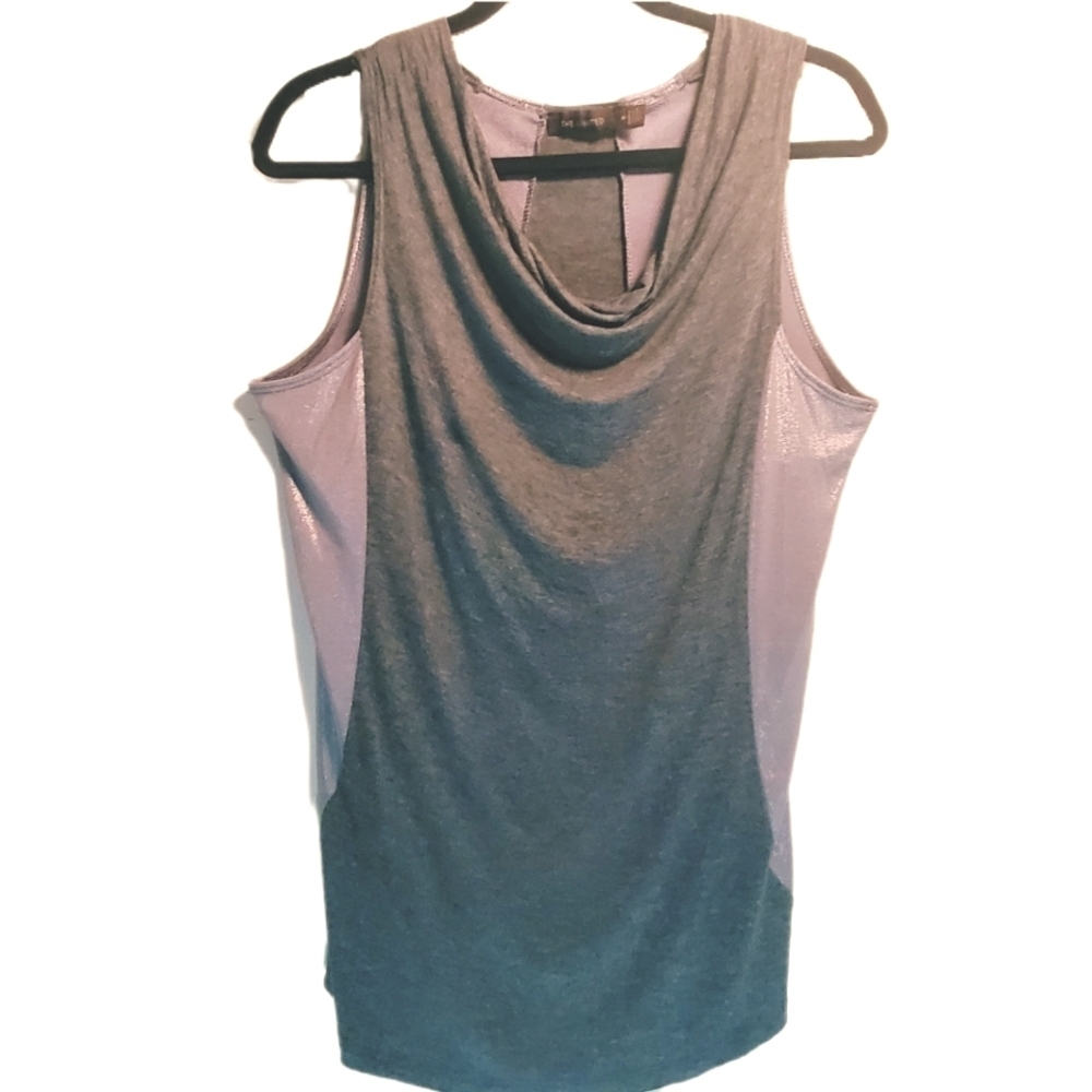 THE LIMITED Cowl Neck Sleeveless Top Drape Style Tank Top Gray Silver Metalic M